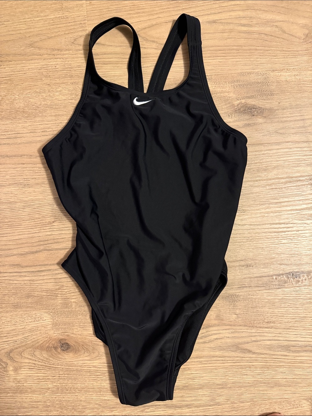 Nike Black Athletic One-Piece Swim Suit with White Swoosh - Picture 2 of 7